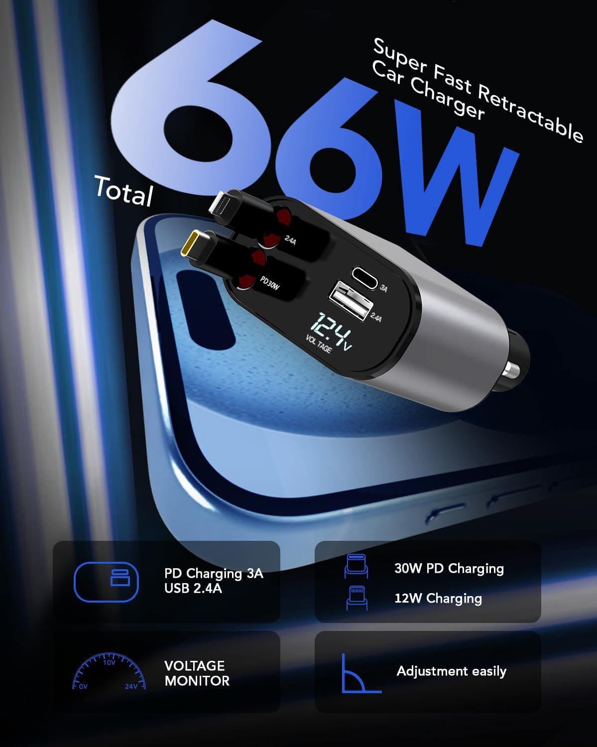 4-in-1 Retractable Phone Car Charger