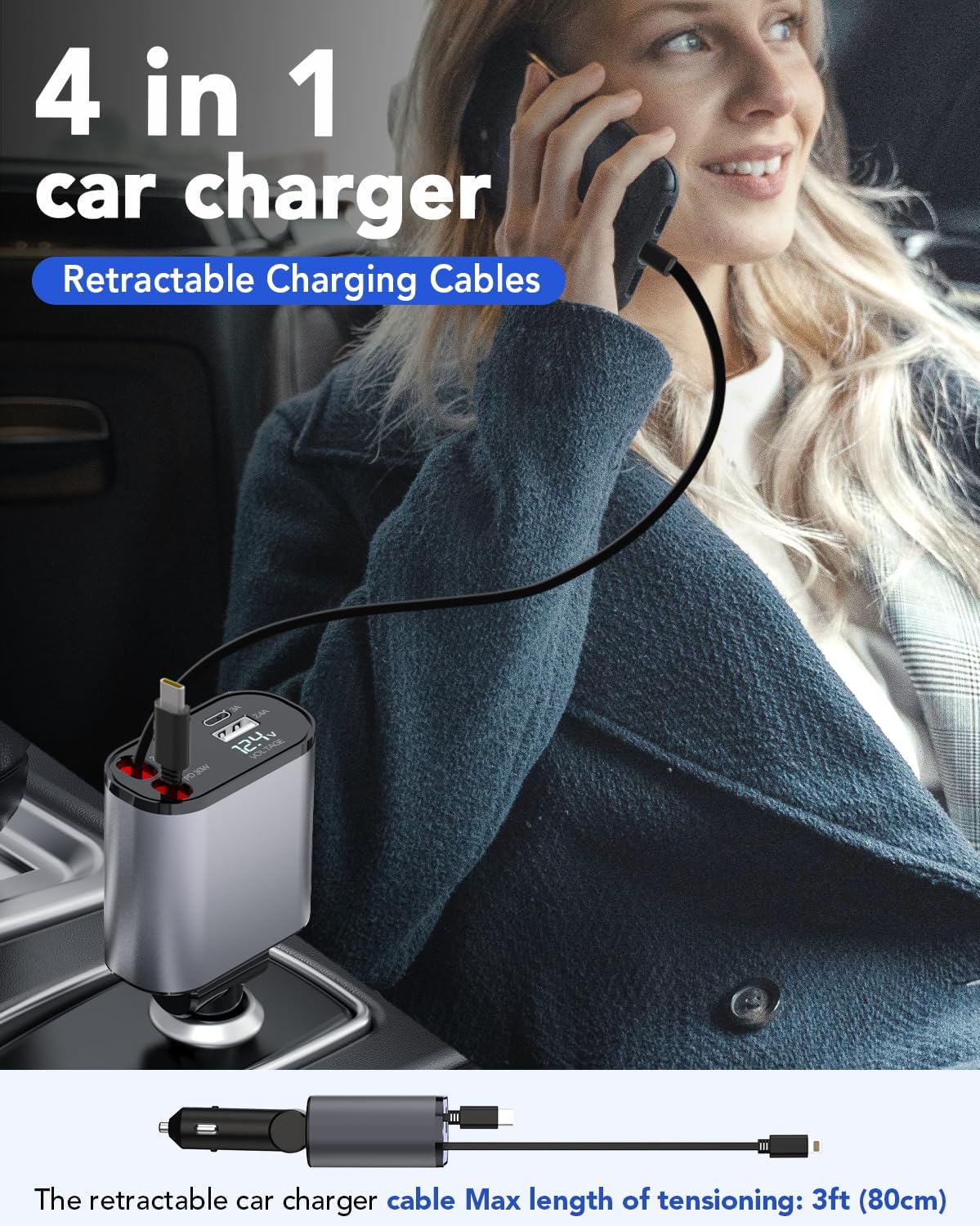 4-in-1 Retractable Phone Car Charger