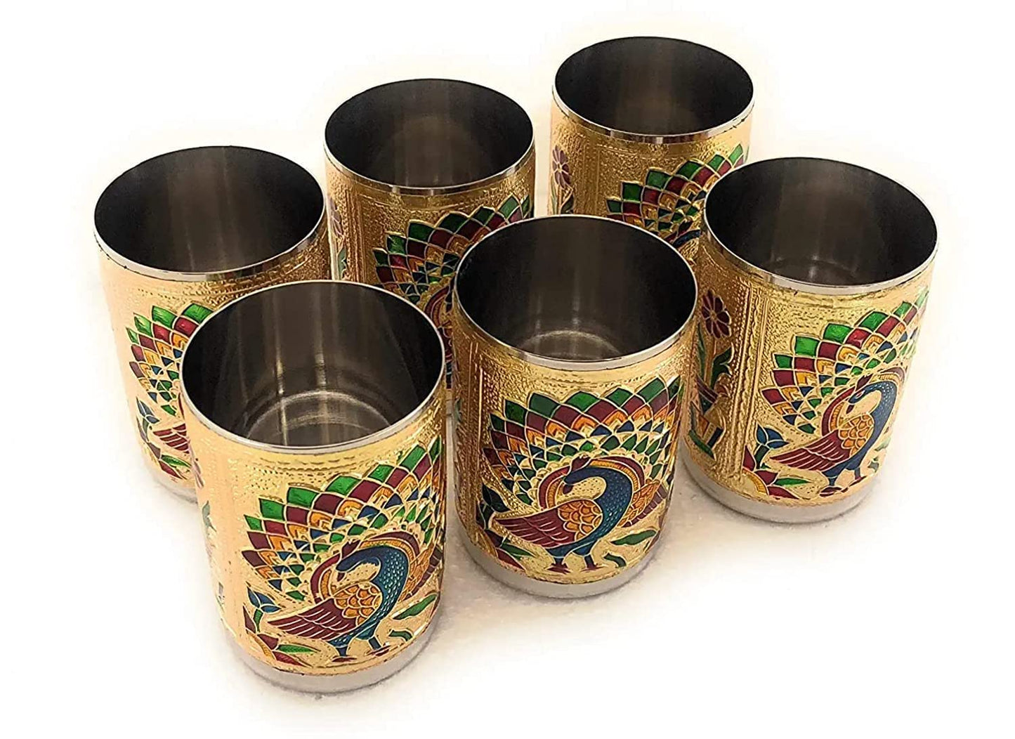 Meenakari Peacock Design Stainless Steel Glass Set