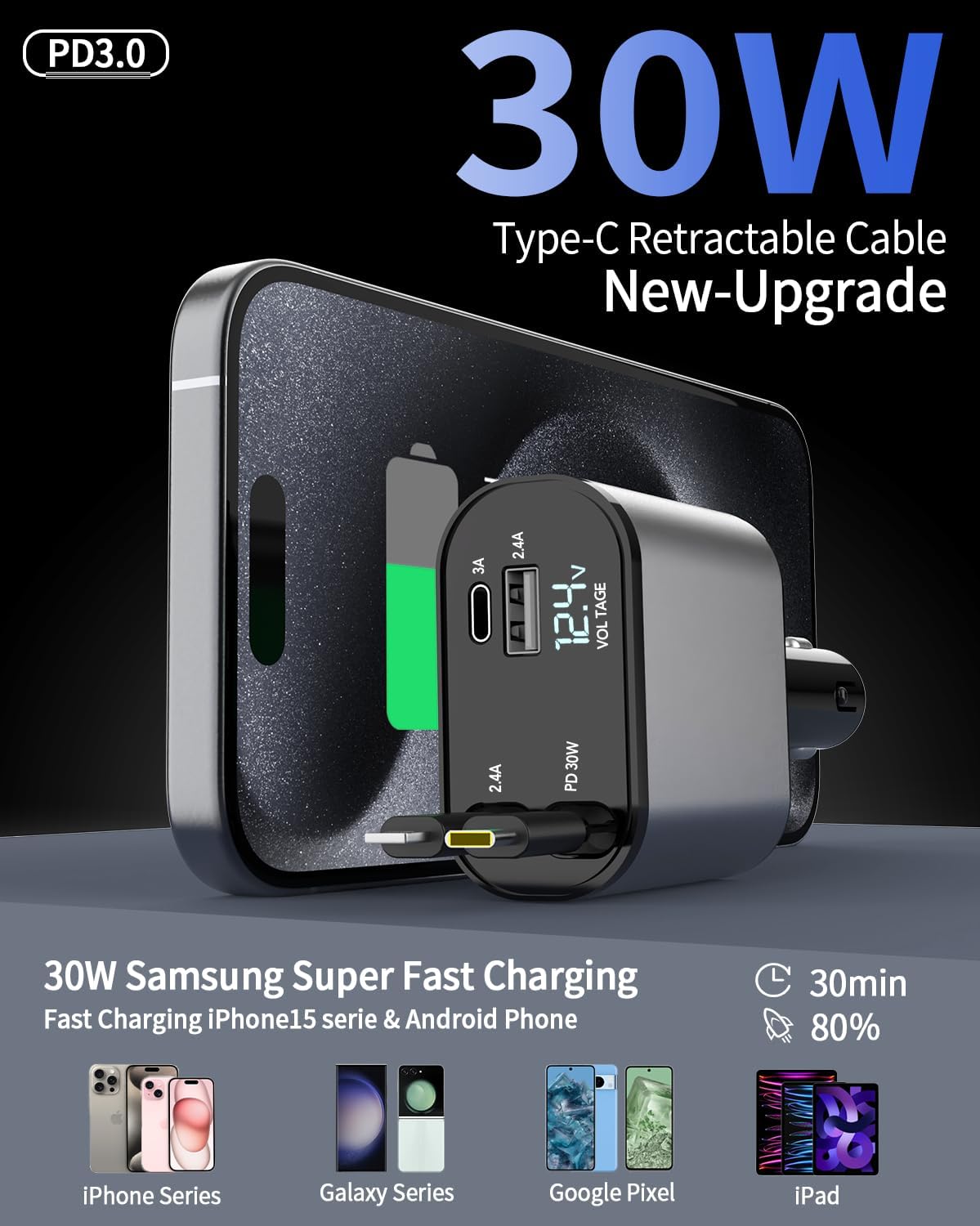 4-in-1 Retractable Phone Car Charger