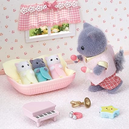 Mini Cat Dolls with Triple Stroller Playset