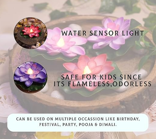 Automatic Water Sensor Floating Lotus LED Lights (Set of 4)