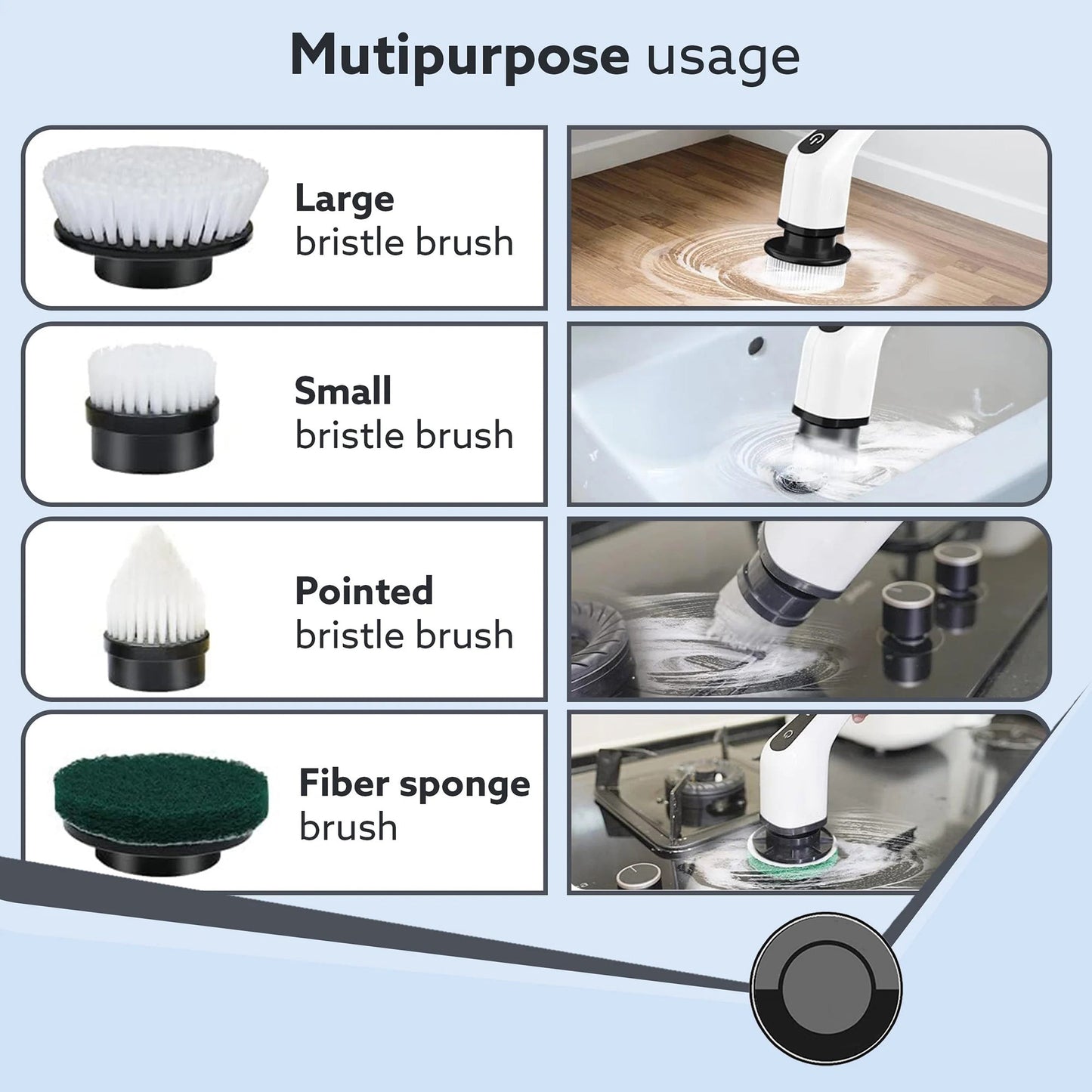 PowerSpin Electric Scrubber - 400 RPM with 8 Replaceable Heads, 90-Min Run time