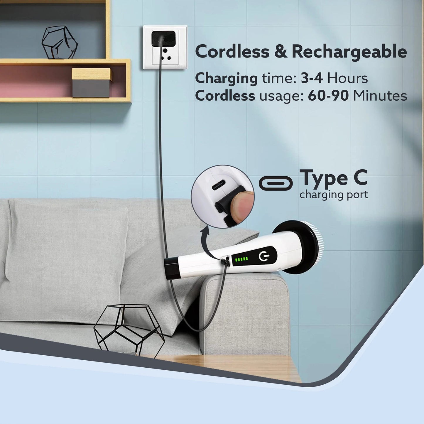 PowerSpin Electric Scrubber - 400 RPM with 8 Replaceable Heads, 90-Min Run time