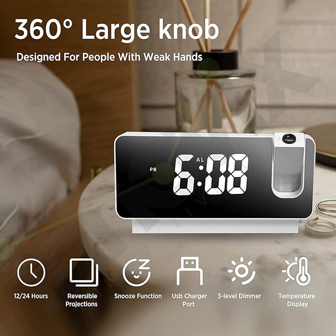 Projection Alarm Clock with Digital Mirror Display