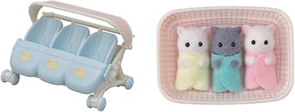 Mini Cat Dolls with Triple Stroller Playset